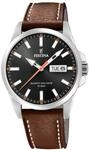 Festina Herren Uhr Analog mit Braunem Lederarmband - Quarzwerk - Kalender -