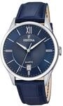 Festina Herren Uhr Analog mit Blauem Lederarmband - Quarzwerk - Kalender -