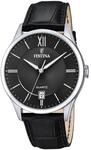 Festina Herren Uhr Analog mit Schwarzem Lederarmband - Quarzwerk - Kalender -