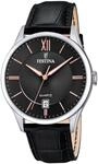 Festina Herren Uhr Analog mit Schwarzem Lederarmband - Quarzwerk - Kalender -