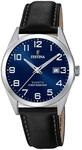Festina Herren Uhr Analog mit Schwarzem Lederarmband - Quarzwerk - Kalender -