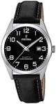 Festina Herren Uhr Analog mit Schwarzem Lederarmband - Quarzwerk - Kalender -