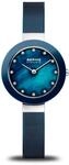 BERING Damen Quarz Uhr | Armbanduhr 29 mm silbernes Edelstahlgeh&auml;use und blaues