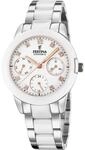Festina Damen Uhr Analog Edelstahl 316L Wei&szlig; - Quarzwerk Multifunktion - Saphirglas