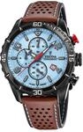 Festina Herren Uhr Analog mit Braunem Lederarmband - Quarzwerk - Chronograph -