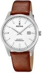 Festina Herren Uhr Analog mit Braunem Lederarmband - Quarzwerk - Kalender -