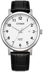 Citizen Leather Herren Armbanduhr aus Edelstahl und Leder in der Farbe Silber-Schwarz