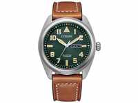 CITIZEN Herren Analog Quarz Uhr mit Leder Armband BM8560-11XE, Grün
