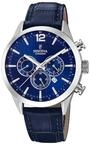 Festina Herren Uhr Analog mit Blauem Lederarmband - Quarzwerk - Chronograph -