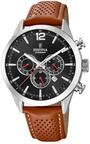 Festina Herren Uhr Analog mit Braunem Lederarmband - Quarzwerk - Chronograph -