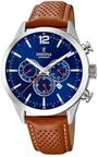 Festina Herren Uhr Analog mit Braunem Lederarmband - Quarzwerk - Chronograph -