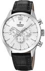 Festina Herren Uhr Analog mit Schwarzem Lederarmband - Quarzwerk - Chronograph -