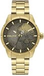 Police Herrenuhr Quarz Edelstahl Gold 46mm, Ziffernblatt Schwarz-Gold, Wasserdicht 5