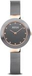 BERING Damen Quarz Uhr | Armbanduhr 29 mm ros&eacute;goldenes Edelstahlgeh&auml;use und graues