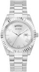 Guess Herren Armbanduhr Connoisseur mit silberfarbenem Edelstahlarmband, 5 Bar,