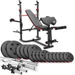 Hop-Sport Hantelbank Kraftstation 1065 mit Lang-, Curl- & Kurzhantel Gewichte 38kg