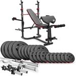 Hop-Sport Hantelbank Kraftstation 1065 mit Lang-, Curl- & Kurzhantel Gewichte 38kg