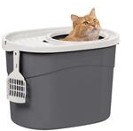 Iris Ohyama Katzenklo mit Schaufel, bis 7 kg, Grau/Wei&szlig;, mit Deckel, Katzentoilette,