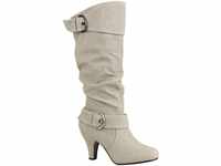 Klassische Damen Schuhe Stiefel Leder-Optik Block Absatz Basic 156984 Creme...