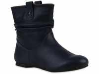 Stiefeletten Damen Schlupfstiefel Stiefel Flach Boots Nieten Leder-Optik