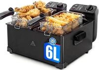 Aigostar Edelstahl Doppelfriteuse 3600W, Friteuse mit Fett 2x3L, Schwarz
