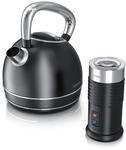 Arendo - Edelstahl 2200W Wasserkocher 1,7 L und elektrischer Milchaufsch&auml;umer