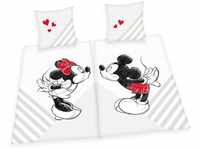 Herding Mickey & Minnie Mouse Partnerbettwäsche-Set, 2 x Kopfkissenbezug 80 x 80 cm,