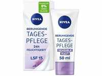 NIVEA Beruhigende Tagespflege 24h Feuchtigkeit LSF 15, parfumfreie Gesichtscreme für