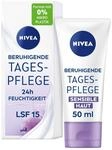 NIVEA Beruhigende Tagespflege 24h Feuchtigkeit LSF 15, parfumfreie Gesichtscreme f&uuml;r
