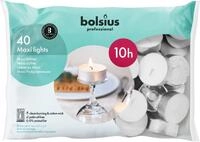 Bolsius 40 St&uuml;ck Maxi Teelichter, Wei&szlig;, 10 Stunden Brenndauer, Klassisch, Ohne Duft