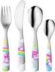 GNALI & ZANI Kinderbesteck Set 4-tlg, Einhornmotiv, rostfreier Edelstahl