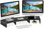 Relaxdays Monitorst&auml;nder f&uuml;r 2 Monitore, ausziehbar, verstellbar, Monitorerh&ouml;hung