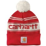 Carhartt Herren Strickm&uuml;tze mit Bommel und Logo Beanie-M&uuml;tze, Einheitsgr&ouml;&szlig;e, Red