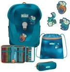 SCOUT Schulranzen Superflash Sunny II Set 4-teilig Seadragon blau