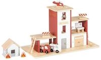 PINOLINO Feuerwache Ben mit Zubeh&ouml;r, aus Holz, 12-tlg, mit Garage, Rutschstange und