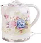 Rosenstein & S&ouml;hne Wasserkocher Blumen: Keramik-Wasserkocher mit Blumenmuster, 1,7