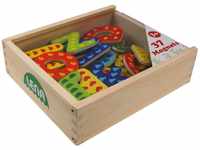 SIMM Spielwaren 65823 Magnet Holzkiste, mit 37 magnetischen Holzbuchstaben in