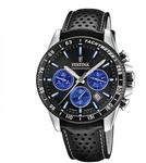 Festina Herren Uhr Analog mit Schwarzem Lederarmband - Quarzwerk - Chronograph -
