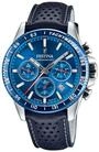 Festina Herren Uhr Analog mit Blauem Lederarmband - Quarzwerk - Chronograph -