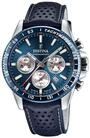 Festina Herren Uhr Analog mit Blauem Lederarmband - Quarzwerk - Chronograph -