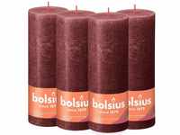 Bolsius Rustik Stumpenkerzen - Bordeauxrot - 4 Stück - 19 x 7 cm - Länge Brenndauer