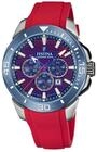 Festina Herren Uhr Analog mit Rotem Kautschukarmband - Quarzwerk - Chronograph -
