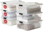 Iris Ohyama, 6er-Set, Aufbewahrungsboxen, 30 L mit Clips, stapelbar, Wohnzimmer,