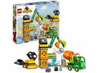 LEGO DUPLO Baustelle mit Baufahrzeugen, Kran, Bulldozer und Betonmischer-Spielzeug