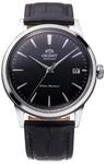 Orient Bambino mechanisch (38 mm), schwarzes Zifferblatt/schwarzes Leder