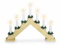Holz Schwibbogen 39 cm mit 7 LED Kerzen und Timer - Natur - Weihnachtsdeko mit