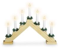 Holz Schwibbogen 39 cm mit 7 LED Kerzen und Timer - Natur - Weihnachtsdeko mit