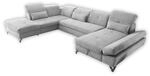 Stella Trading MELFI Wohnlandschaft in U-Form, Stoffbezug Silber - Ausziehbares Sofa