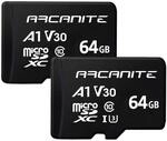 ARCANITE 2 St&uuml;cke 64 GB microSDXC Speicherkarte - A1, UHS-I U3, V30, 4K, C10,