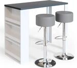 Vicco Bartisch-Set, Wei&szlig;/Grau, 57 x 117 cm mit 2 Barhockern, geeignet als